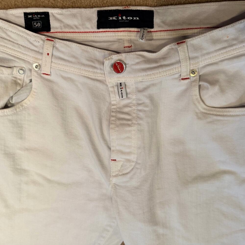Kiton Napoli White Cotton Denim Jeans Men's Size 50 EU / 34 US Made in Italy